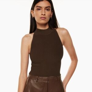 Babaton Sculpt Knit Halter Top, Coffee Bean, NWT